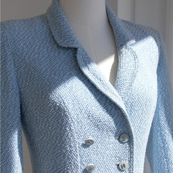 Chanel Vintage Spring/Summer 1996 Light Blue CC Tweed 96P Coat Mini Dress - Picture 8 of 16